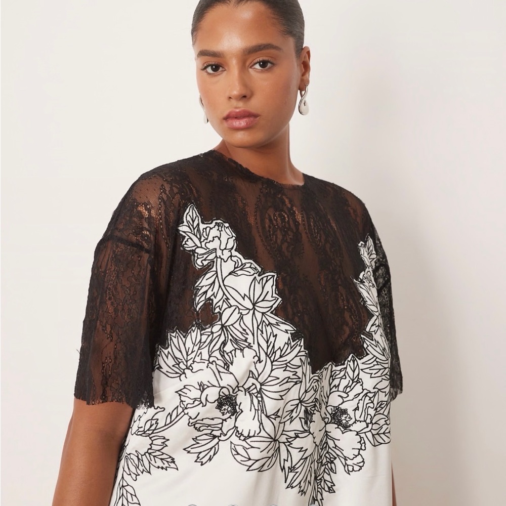 NWT Arrange Black and White Floral and Lace Midi Dress from ASOS - Picture 3 of 8
